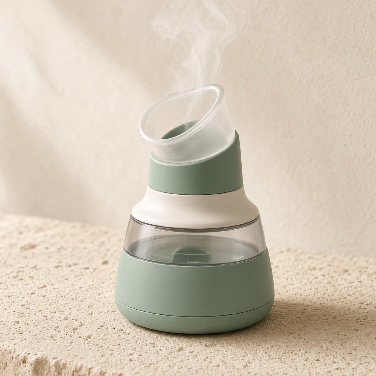 Inhalador personal de vapor en cerámica verde, con cúpula de vidrio