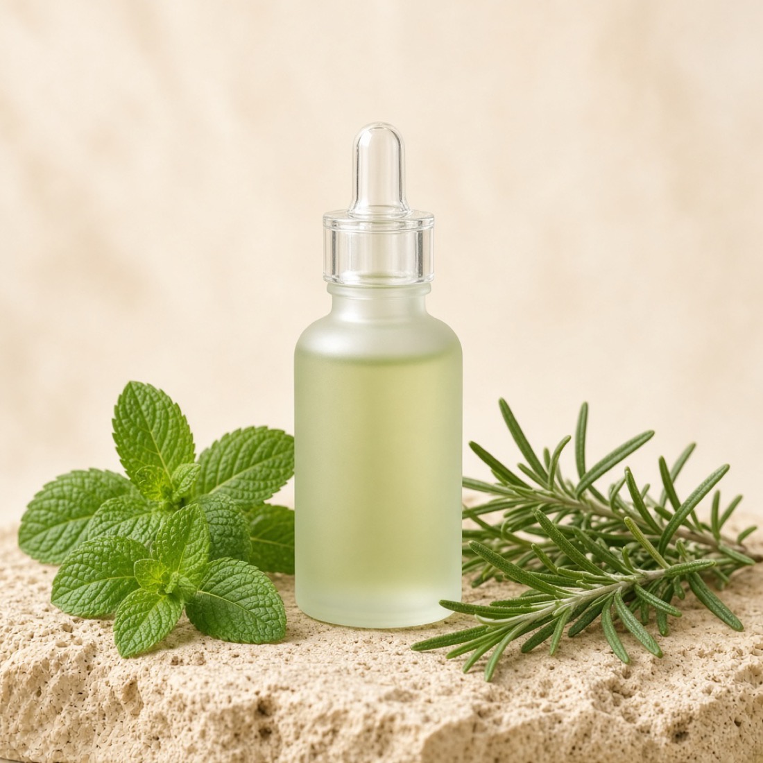 Frasco cuentagotas de solución de menta y romero