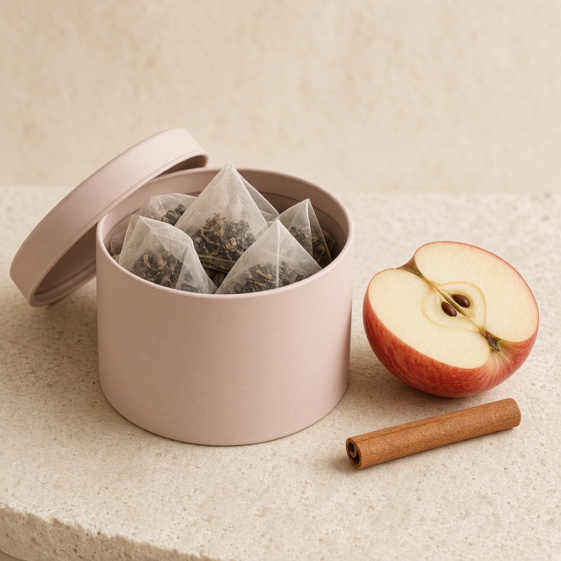 Lata abierta de infusión con manzana y canela